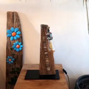 Lampe en Bois Flotté avec des galets