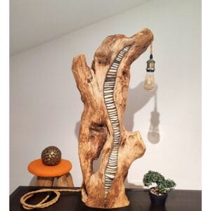 Sculpture Lampe en Bois Flotté avec des Galets