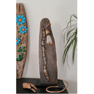 Sculpture Lampe en Bois Flotté avec des galets