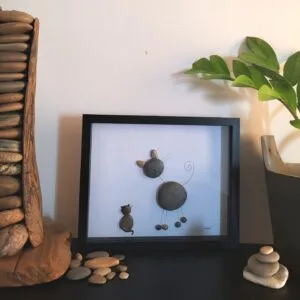 Cadre décoratif Chat avec des galets