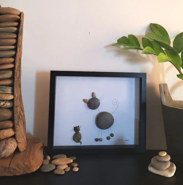 Cadre décoratif Chat avec des galets