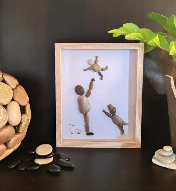 Cadre avec des galets Papa avec son enfant
